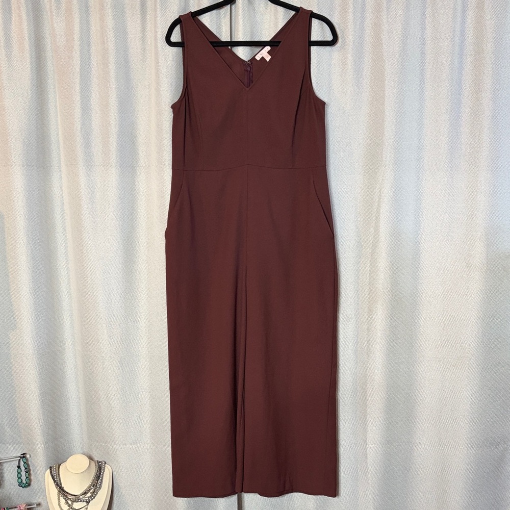 Leith Burgundy Sleeveless V-Neck Jumpsuit